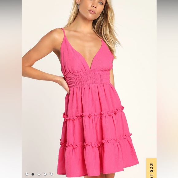BRAND NEW! Lulus tier to play pink tiered smocked mini dress - Picture 2 of 5
